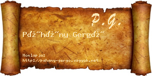 Páhány Gergő névjegykártya